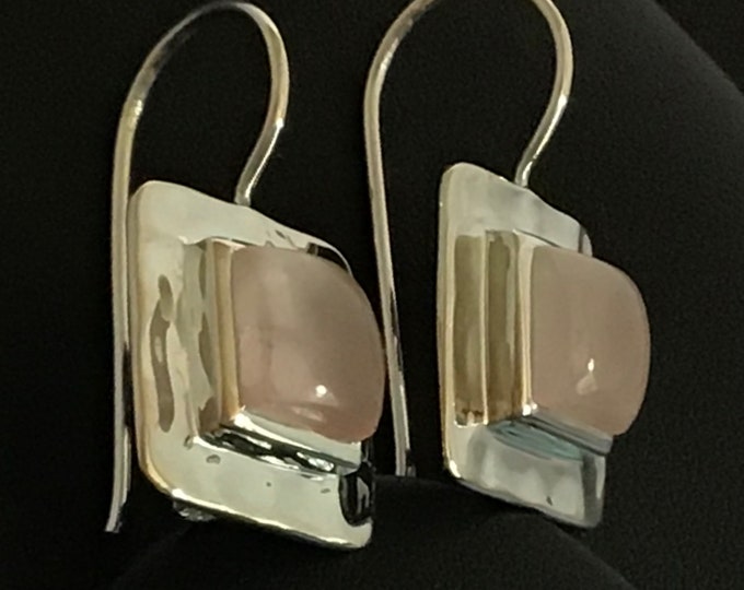 Earrings, Rose Quartz, Sterling Silver and Rose Quartz, Handmade