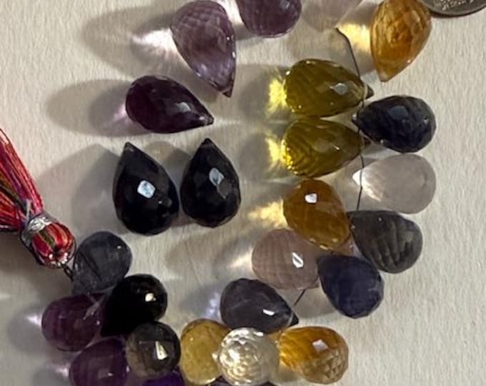 Beads, mixed gemstone teardrop beads, Gem faceted teardrops