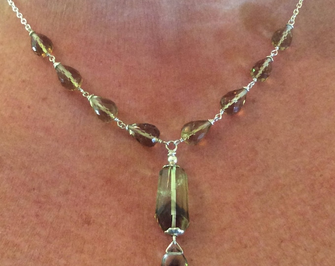 Necklace, Quartz, Sterling silver, Bi-color Quartz, Crystal Necklace