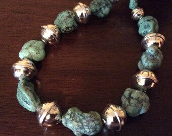 Necklace, Turquoise Jewelry, Turquoise Nuggets, Turquoise Nugget Necklace, Turquoise jewelry, Turquoise, Turquoise and Silver