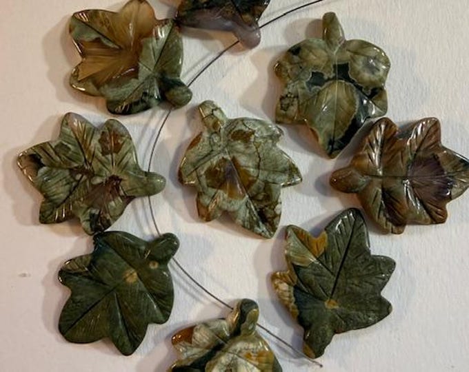 Ocean Jasper Leaves, Ocean Jasper carved Leaves, Carved Green Leaves, Ocean Jasper