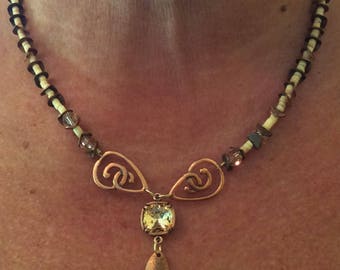 Swarovski Crystal Copper Necklace: Heishe Shell, Gold-Filled Chain