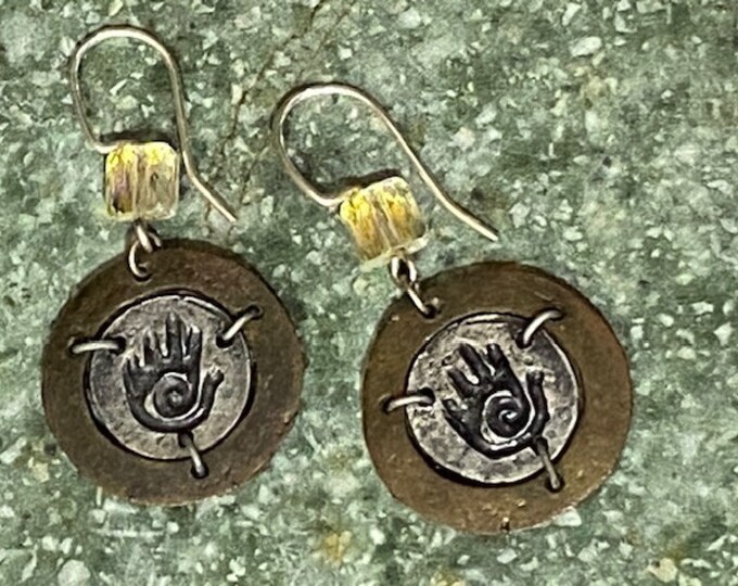 Earrings, Brass Healing Hands, Contemporary Earrings, Healing hands earrings