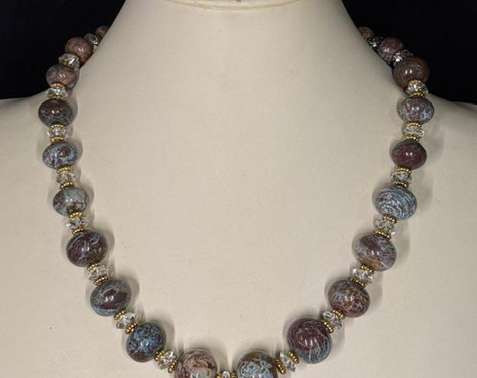 Beaded Necklace, Turquoise Jasper, Quartz, Chunky Genuine Gemstone Necklace