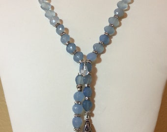 Necklace, Chalcedony, Faceted Chalcedony Necklace, Lariat necklace, Sterling Silver and Chalcedony Necklace