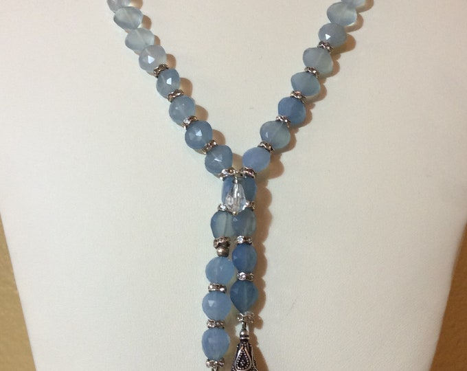Necklace, Chalcedony, Faceted Chalcedony Necklace, Lariat necklace, Sterling Silver and Chalcedony Necklace
