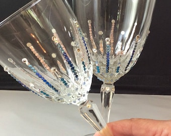 Glasses, Champagne Flutes, Swarovski Embellished Glasses, Wine glasses, Toasting glasses, Toasting Wine Glasses, Challis