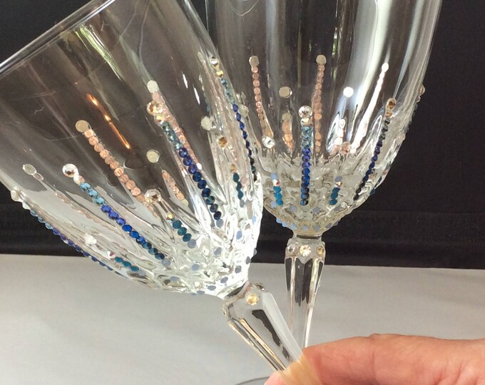 Glasses, Champagne Flutes, Swarovski Embellished Glasses, Wine glasses, Toasting glasses, Toasting Wine Glasses, Challis