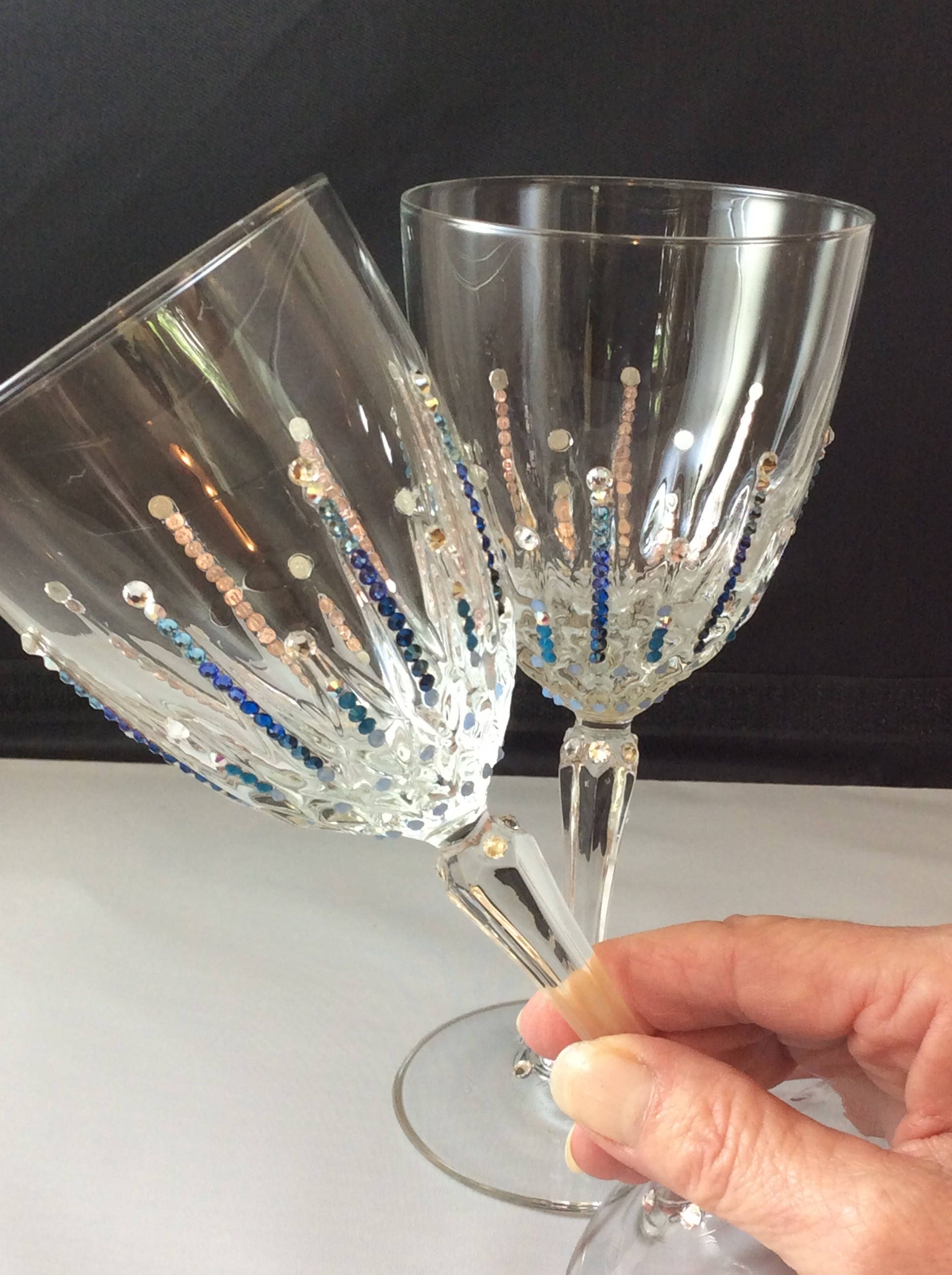 Glasses, Champagne Flutes, Swarovski Embellished Glasses, Wine glasses,  Toasting glasses, Toasting Wine Glasses, Challis