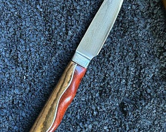 Damascus Steel Paring Knife, Handmade Two-Tone Wooden Handle