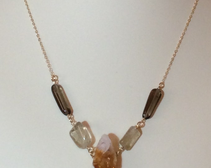 Necklace, Citrine Crystal Necklace, Crystal Citrine, Multi gemstone Necklace, Citrine Point Necklace