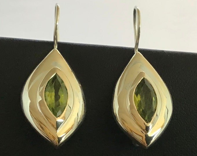 Earrings, Peridot and Sterling Silver Earrings, Faceted Peridot, Birthstone Peridot