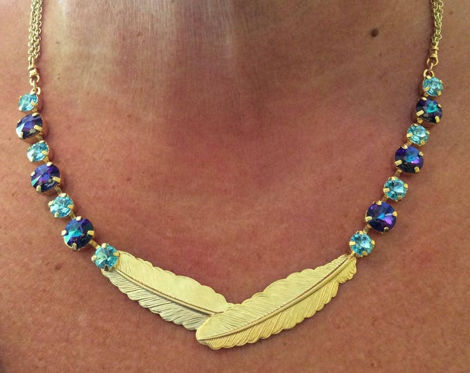 Necklace, Swarovski Feather Necklace, Swarovki Crystal necklace, Swarovki Crystals, Swarovki Crystal with feathers, Crystal necklace