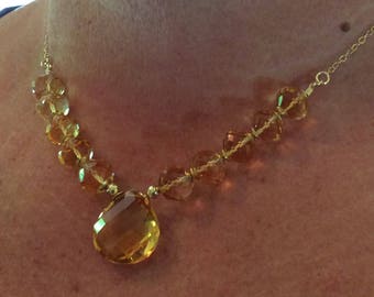 Faceted Citrine Teardrop Necklace: AA Grade Gemstone, Gold-Filled Chain