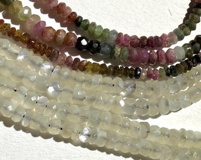 Tourmaline beads, Moonstone beads, Mixed bead strands, Gemstone rondelles, Tourmaline and Moonstone