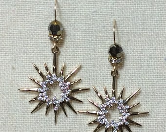 Cubic Zirconia Starburst Earrings: Brass & Gold Filled