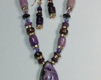 Necklace, Sugillite, Sugillite Necklace and Earrings
