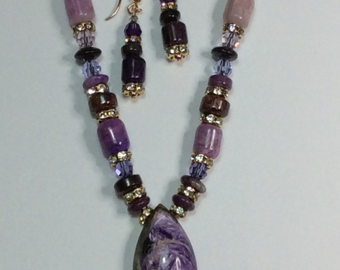 Necklace, Sugillite, Sugillite Necklace and Earrings