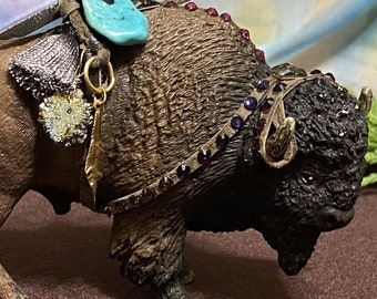 Crystal Bison Figurine: Swarovski Embellished Sleich Animal