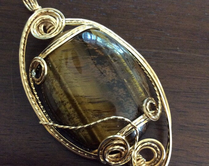 Pendant, Tigereye Pendant, Wire Wrapped Tigereye, Wire Wrapped Pendant, Gold Filled Tigereye Pendant, Gold Filled Pendant, Wire Wrapping