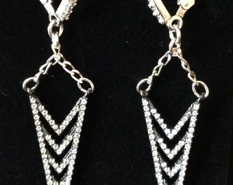 Earrings, Cubic Zirconia Dangle Earrings, Arrow CZ Earrings, Designer Jewelry, Micro-Pave Earrings, Sterling silver earrings
