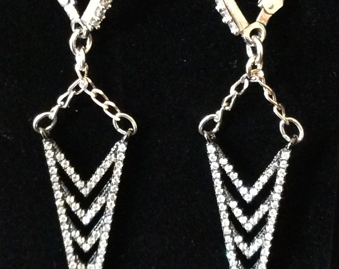 Earrings, Cubic Zirconia Dangle Earrings, Arrow CZ Earrings, Designer Jewelry, Micro-Pave Earrings, Sterling silver earrings
