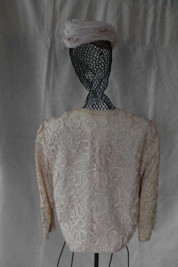 Vintage cream colored embroidered textured ribbon… - image 5