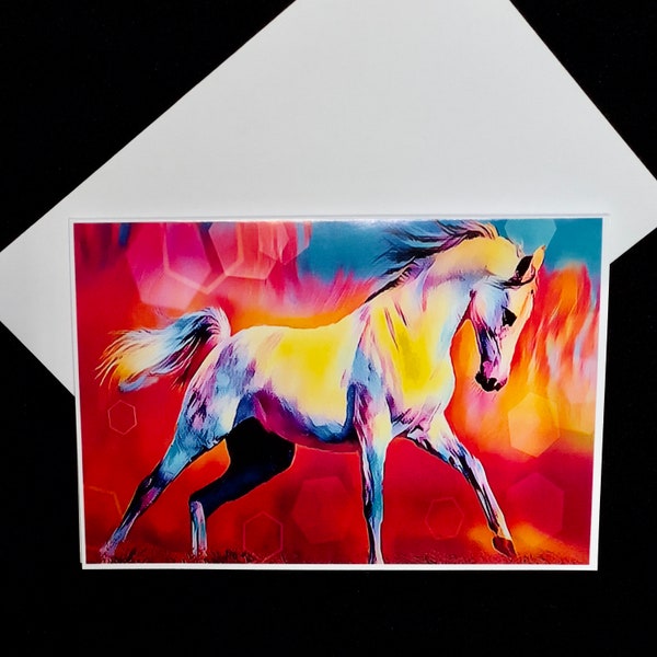 horse birthday card, Cute Horse Greetings Card - horse art Whimsical Birthday Card for Horse Enthusiast A6 card size