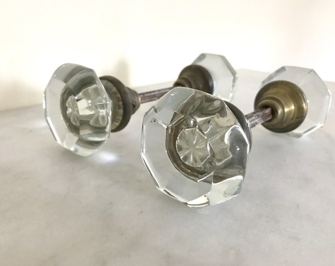 Antique Mercury Glass Door Knobs Set / Vintage Crystal Door Knobs / 8