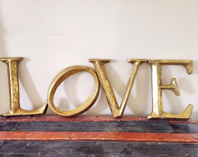 LOVE Gold Wooden Letters / Gold Love Sign Distressed Letters / Rustic