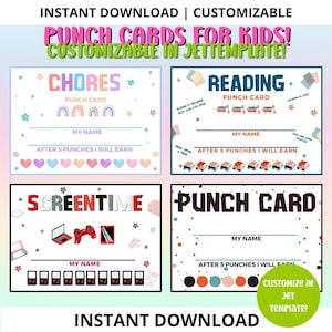 子供向けパンチカード！ - 10 穴 - 編集可能、即時ダウンロード | ポジティブ行動パンチカード | 報酬カード |