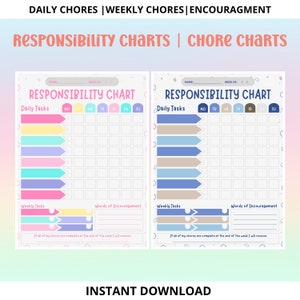 Responsibility Charts For Kids! | Responsibility Chart, Chore Tracker | PRINTABLE INSTANT DOWNLOAD!