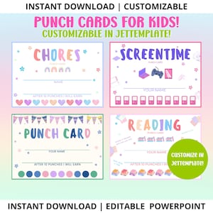 Punch Cards for Kids! -EDITABLE Instant Download |Positive Behavior Punch Card | Reward Card |