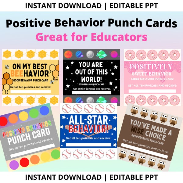 Positive Behavior Punch Cards! | Instant Download and Editable | Behavior Management - Behavior Tracker -  Classroom Management