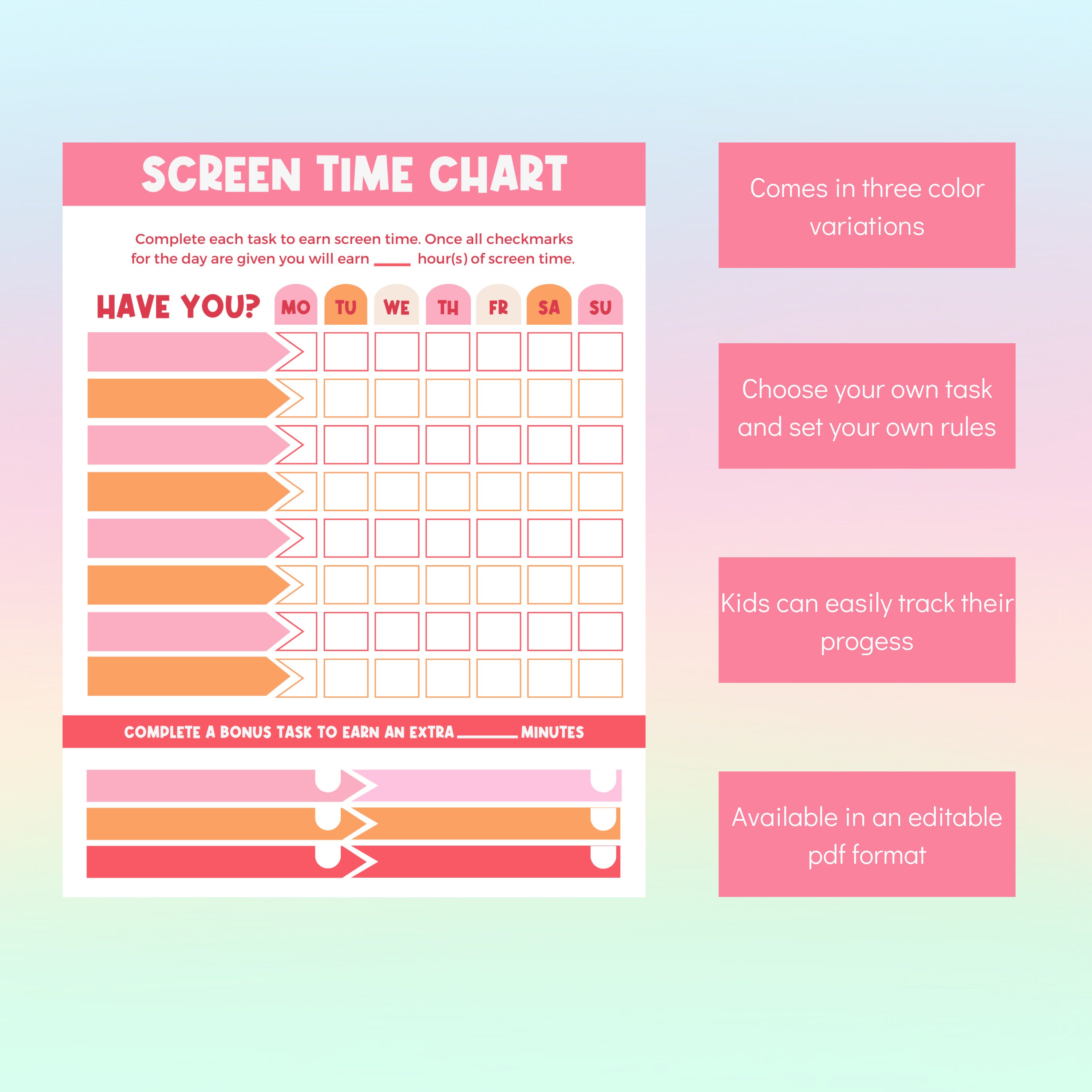 Computer Monitor Chart For Kids Screen Time Charts for Kids! | Responsibility Chart, Chore Tracker ...