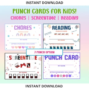 Cartes perforées pour enfants ! -7 poinçons - MODIFIABLE à téléchargement immédiat | Carte perforée Comportement positif | Carte de récompense