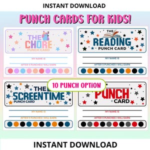 子供向けパンチカード！ - 10 穴パンチ - 編集可能、即時ダウンロード | ポジティブ行動パンチカード | 報酬カード |