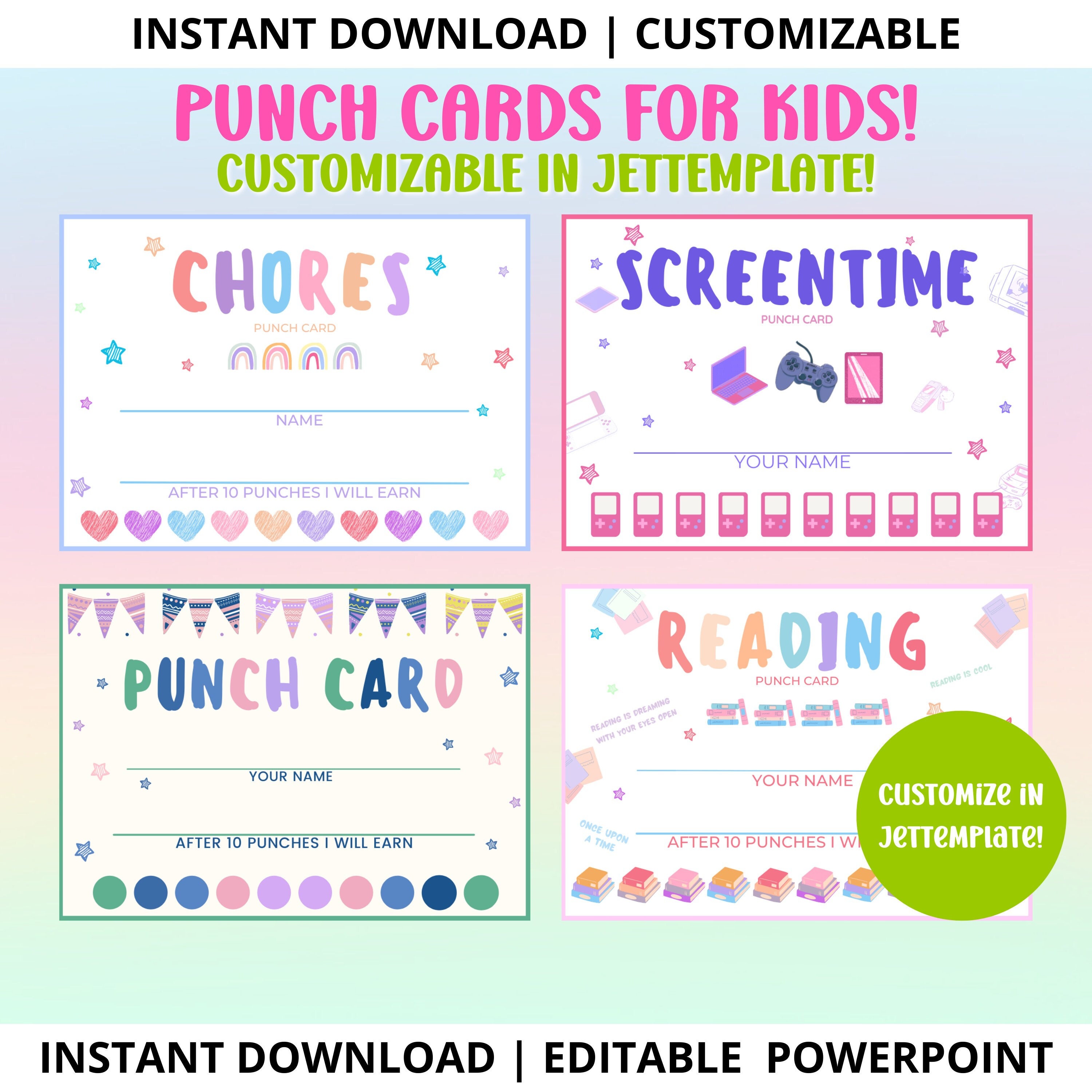 Punch Cards for Kids EDITABLE Instant Download positive Behavior Punch Card  Reward Card 