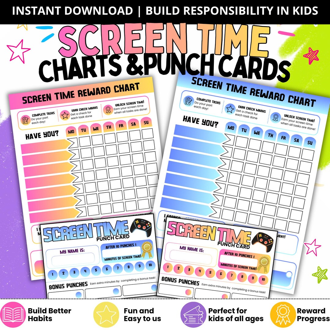Sticker Chart Screen Time Screen Time Charts for Kids! | Responsibility Chart, Chore Tracker ...