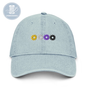 Embroidered Denim Nonbinary Pride Daisy Chain Hat