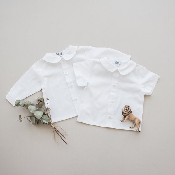 SALE boys white shirt, baptism shirt, baby shirt with peter-pan collar