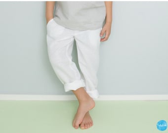 SALE - Boy Suit Pants, Ring Carrier Outfit, Beach Wedding - White Linen Pants
