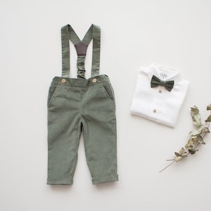 toddler boy wedding suspender pants, page boy outfit, ring bearer suspender outfit