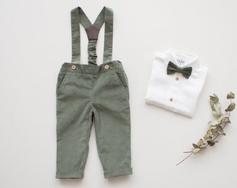 Baby Jungen Taufkleidung, Taufoutfit, Taufhose, Trägerhose - Cordhose mit Hosenträger