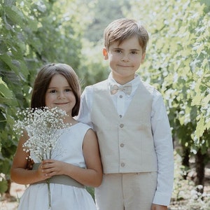 SALE - beige boys linen vest, toddler linen waistcoat for boys wedding suit, ring bearer outfit, page boy suit, festive outfit, formal suit
