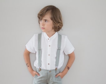 ring bearer suspenders, toddler wedding suspenders, boys wedding outfit, page boy suit, linen suspenders