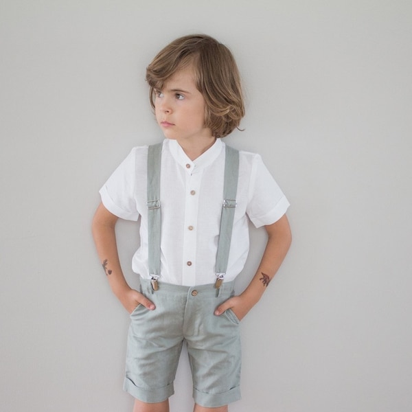 ring bearer suspenders, toddler wedding suspenders, boys wedding outfit, page boy suit, linen suspenders