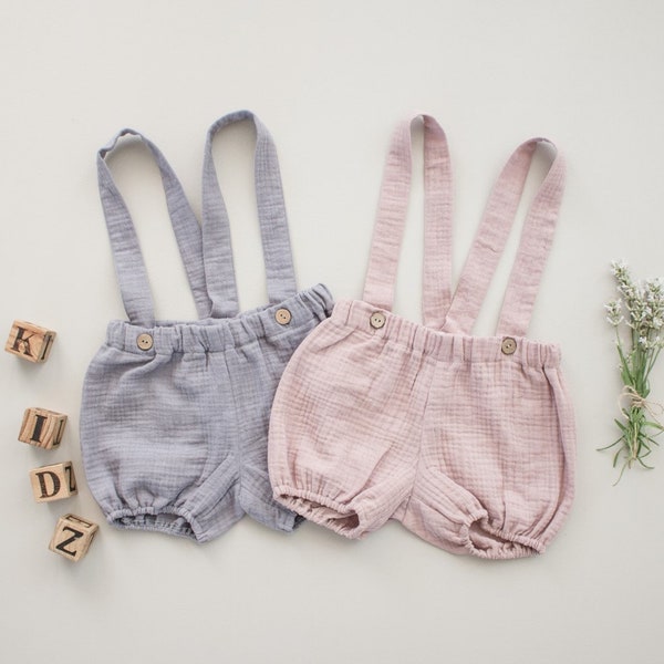 Baby Musselin Shorts mit Hosenträger aus Bio-Baumwolle