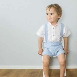 Traje de bautizo para niño, traje de bautizo, traje de boda - pantalones cortos de lino para niño con tirantes
