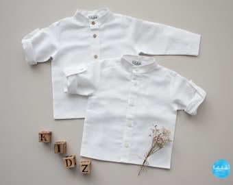 baby boy baptism shirt, ring bearer suit, christening outfit, wedding outfit - white linen shirt, toddler shirt